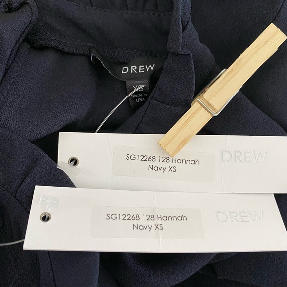 Drew Hannah Navy Ruffle Mock Neck Keyhole Blouse - Picture 4 of 16